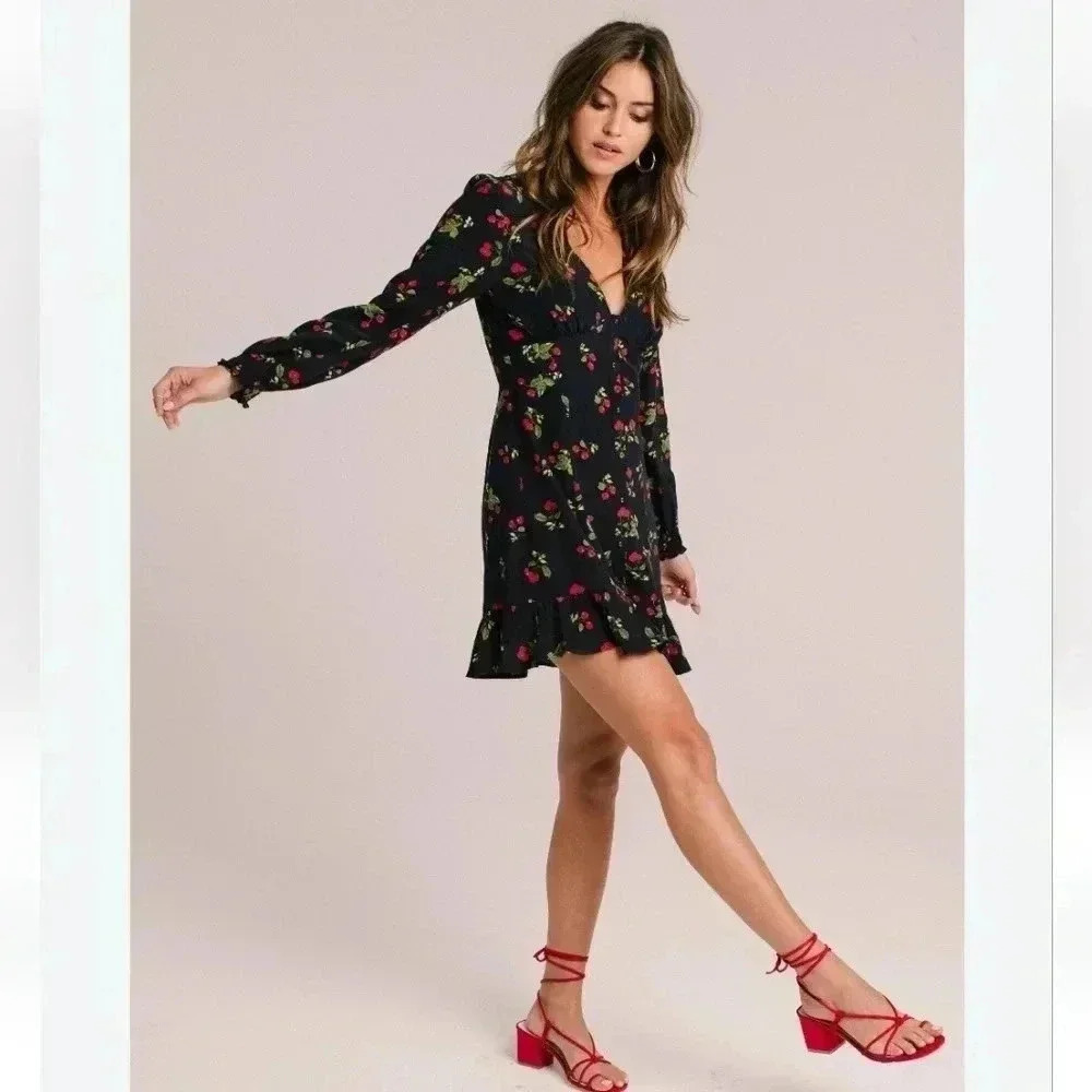 LONG SLEEVE BUTTON FRONT RUFFLE DRESS - Picture 4 of 15
